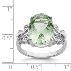 Sterling Silver Rhodium Green Quartz & Diamond Ring - 4