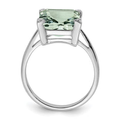 Sterling Silver Rhodium Green Quartz Diamond Ring - 2