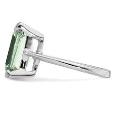 Sterling Silver Rhodium Green Quartz Diamond Ring - 2