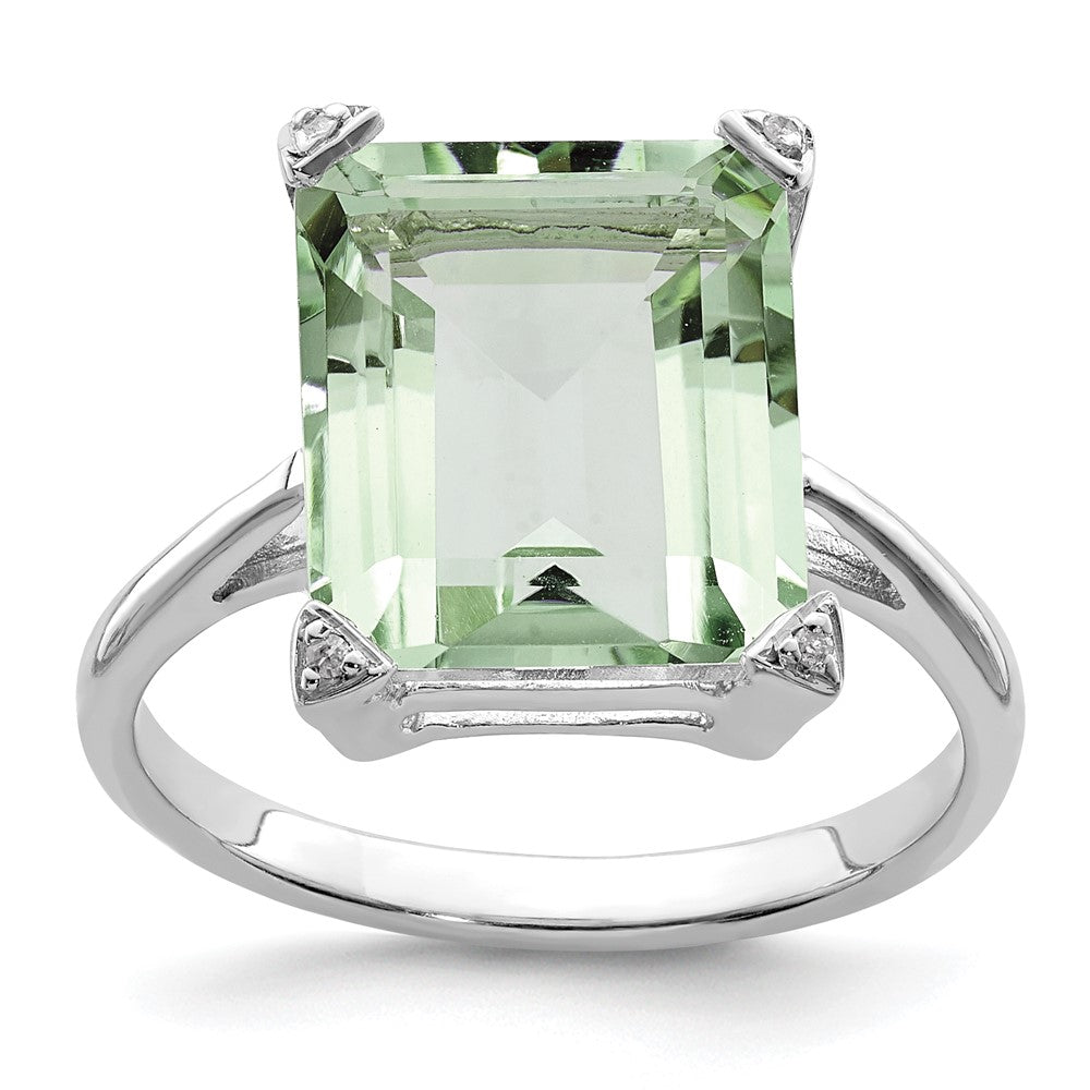 Sterling Silver Rhodium Green Quartz Diamond Ring - 2
