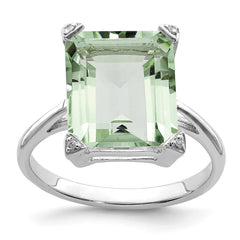 Sterling Silver Rhodium Green Quartz Diamond Ring - 2