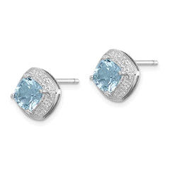 Sterling Silver Rhodium Plated Blue Topaz and Diamond Post Earrings - 2