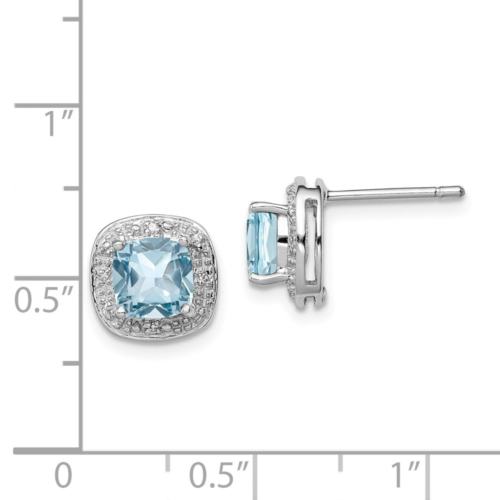 Sterling Silver Rhodium Plated Blue Topaz and Diamond Post Earrings - 2