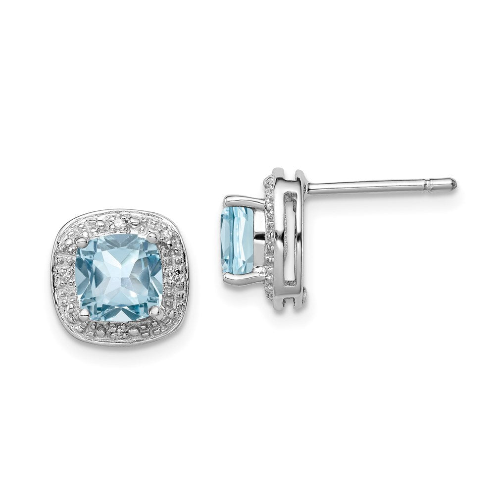 Sterling Silver Rhodium Plated Blue Topaz and Diamond Post Earrings - 2