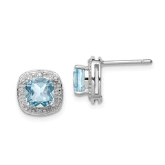 Sterling Silver Rhodium Plated Blue Topaz and Diamond Post Earrings - 2