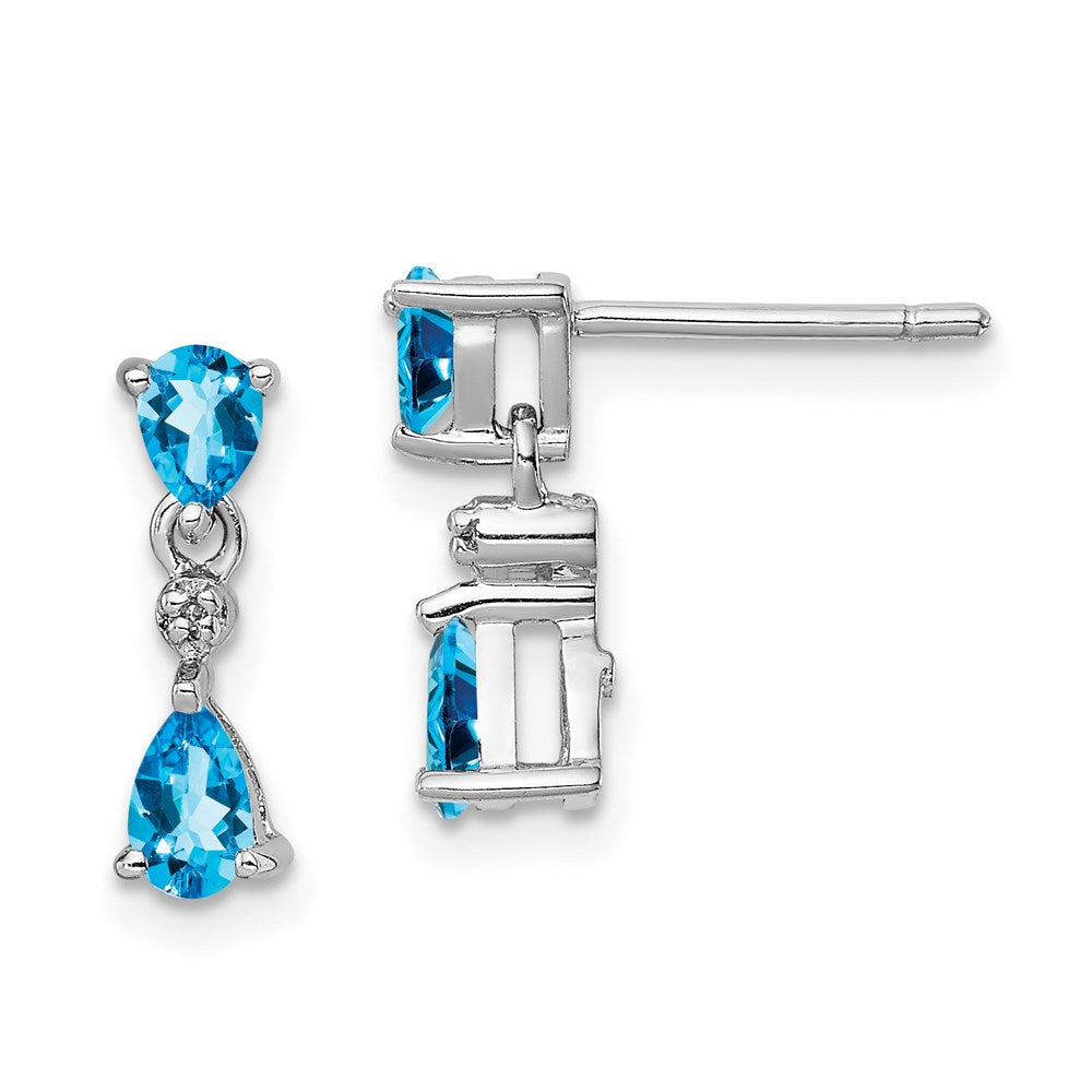 Sterling Silver Rhodium-plated Blue Topaz and Diamond Post Earrings - 2