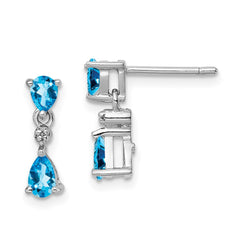 Sterling Silver Rhodium-plated Blue Topaz and Diamond Post Earrings - 2