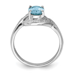 Sterling Silver Rhodium Light Swiss Blue Topaz & Diamond Ring - 4