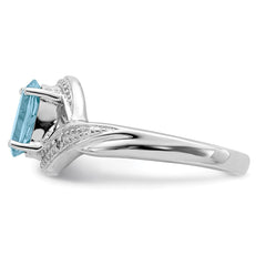 Sterling Silver Rhodium Light Swiss Blue Topaz & Diamond Ring - 4