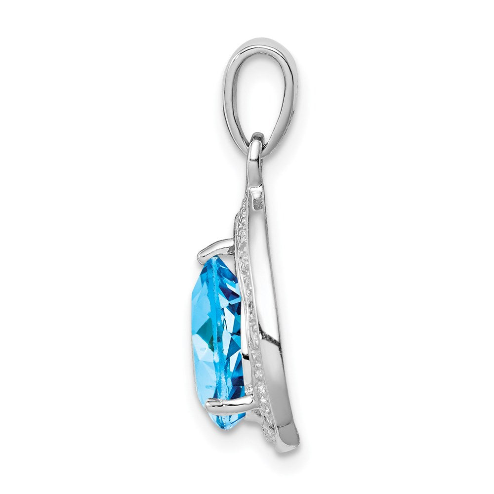 Sterling Silver Rhodium-plated Light Swiss Blue Topaz & Diamond Pendant - 2