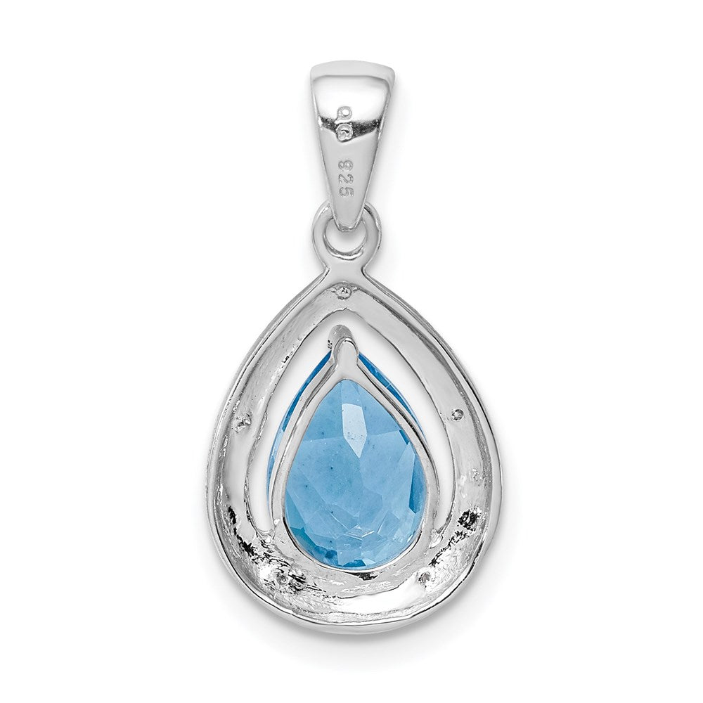 Sterling Silver Rhodium-plated Light Swiss Blue Topaz & Diamond Pendant - 2