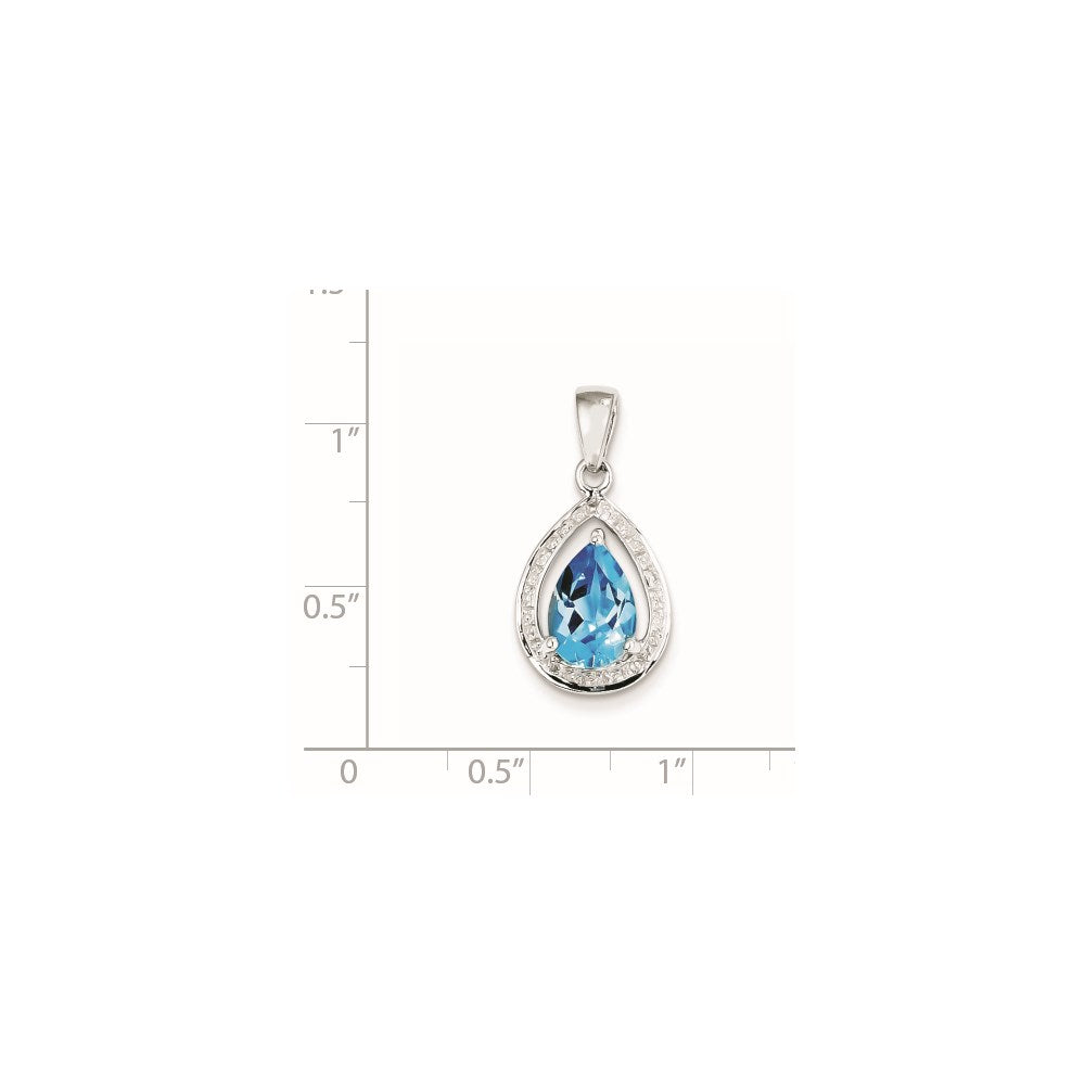 Sterling Silver Rhodium-plated Light Swiss Blue Topaz & Diamond Pendant - 2