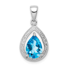 Sterling Silver Rhodium-plated Light Swiss Blue Topaz & Diamond Pendant - 2
