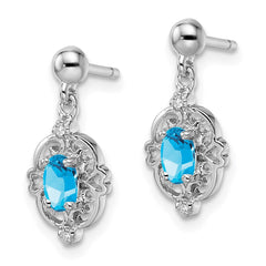 Sterling Silver Rhodium Plated Blue Topaz and Diamond Post Earrings - 3