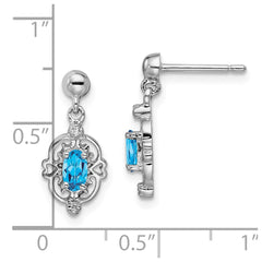 Sterling Silver Rhodium Plated Blue Topaz and Diamond Post Earrings - 3