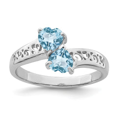Sterling Silver Rhodium Light Swiss Blue Topaz Heart Ring - 2