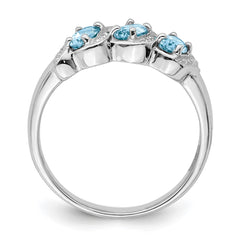 Sterling Silver Rhodium Light Swiss Blue Topaz & Diamond Ring - 7