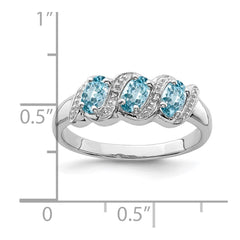 Sterling Silver Rhodium Light Swiss Blue Topaz & Diamond Ring - 2