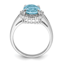 Sterling Silver Rhodium Light Swiss Blue Topaz & Diamond Ring - 8