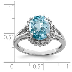 Sterling Silver Rhodium Swiss Blue Topaz & Diamond Ring - 2