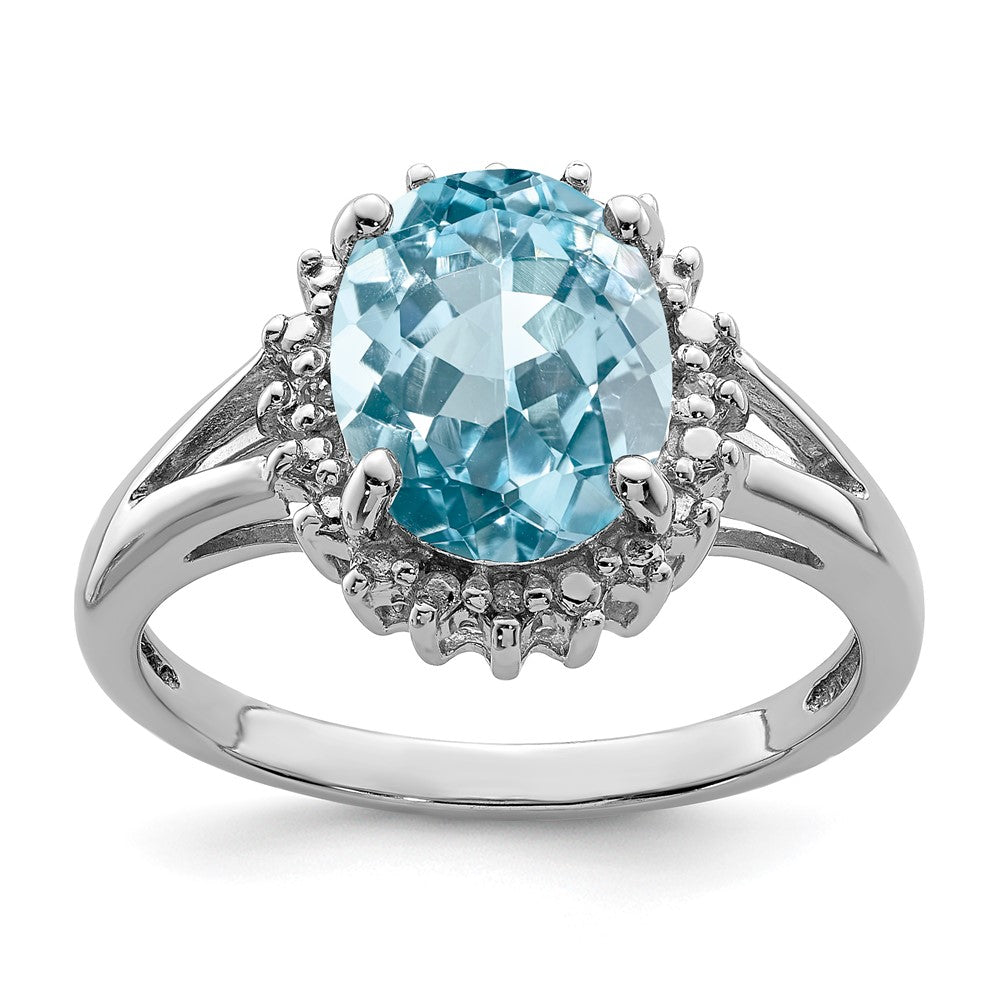 Sterling Silver Rhodium Swiss Blue Topaz & Diamond Ring - 2