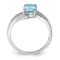 Sterling Silver Rhodium Light Swiss Blue Topaz & Diamond Ring - 3