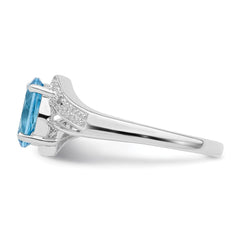 Sterling Silver Rhodium Light Swiss Blue Topaz & Diamond Ring - 10
