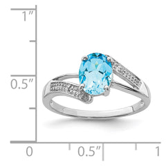 Sterling Silver Rhodium Light Swiss Blue Topaz & Diamond Ring - 10