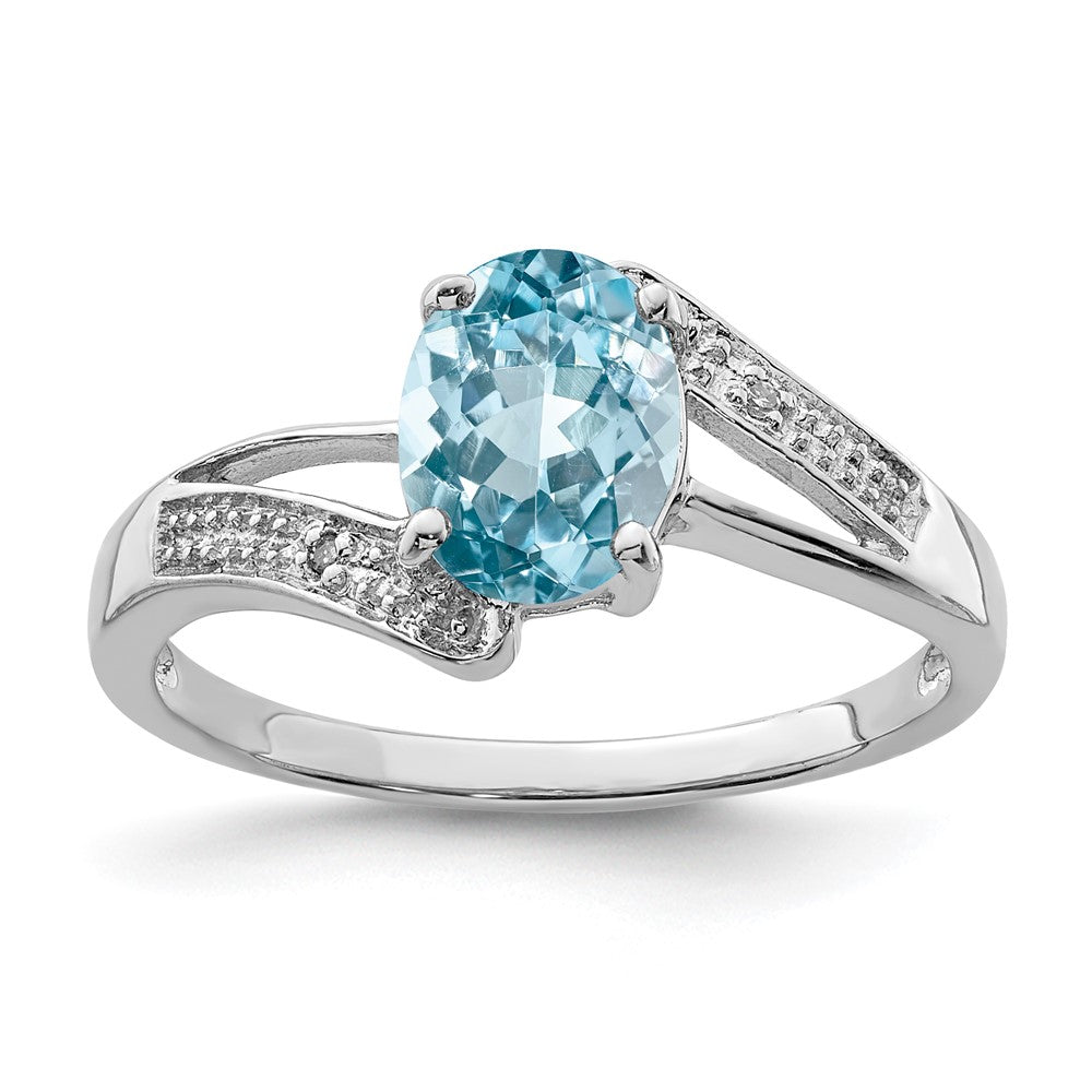 Sterling Silver Rhodium Light Swiss Blue Topaz & Diamond Ring - 10