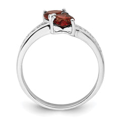Sterling Silver Rhodium Garnet Heart Ring - 2