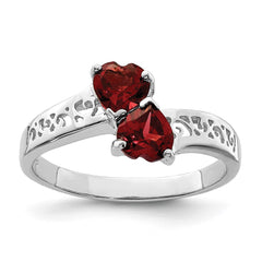 Sterling Silver Rhodium Garnet Heart Ring - 2