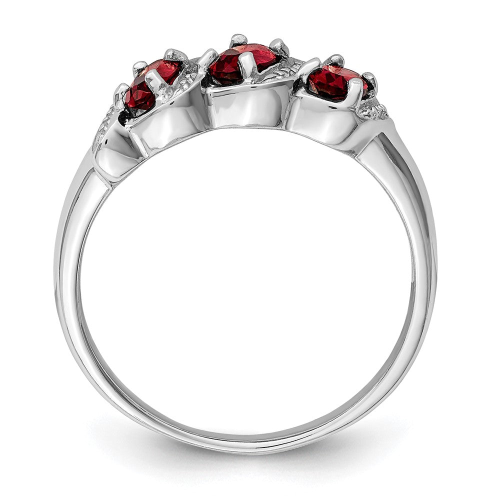 Sterling Silver Rhodium-plated 3 Stone Garnet & Diamond Ring - 8