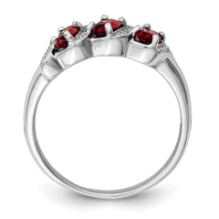Sterling Silver Rhodium-plated 3 Stone Garnet & Diamond Ring - 8