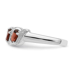 Sterling Silver Rhodium-plated 3 Stone Garnet & Diamond Ring - 8