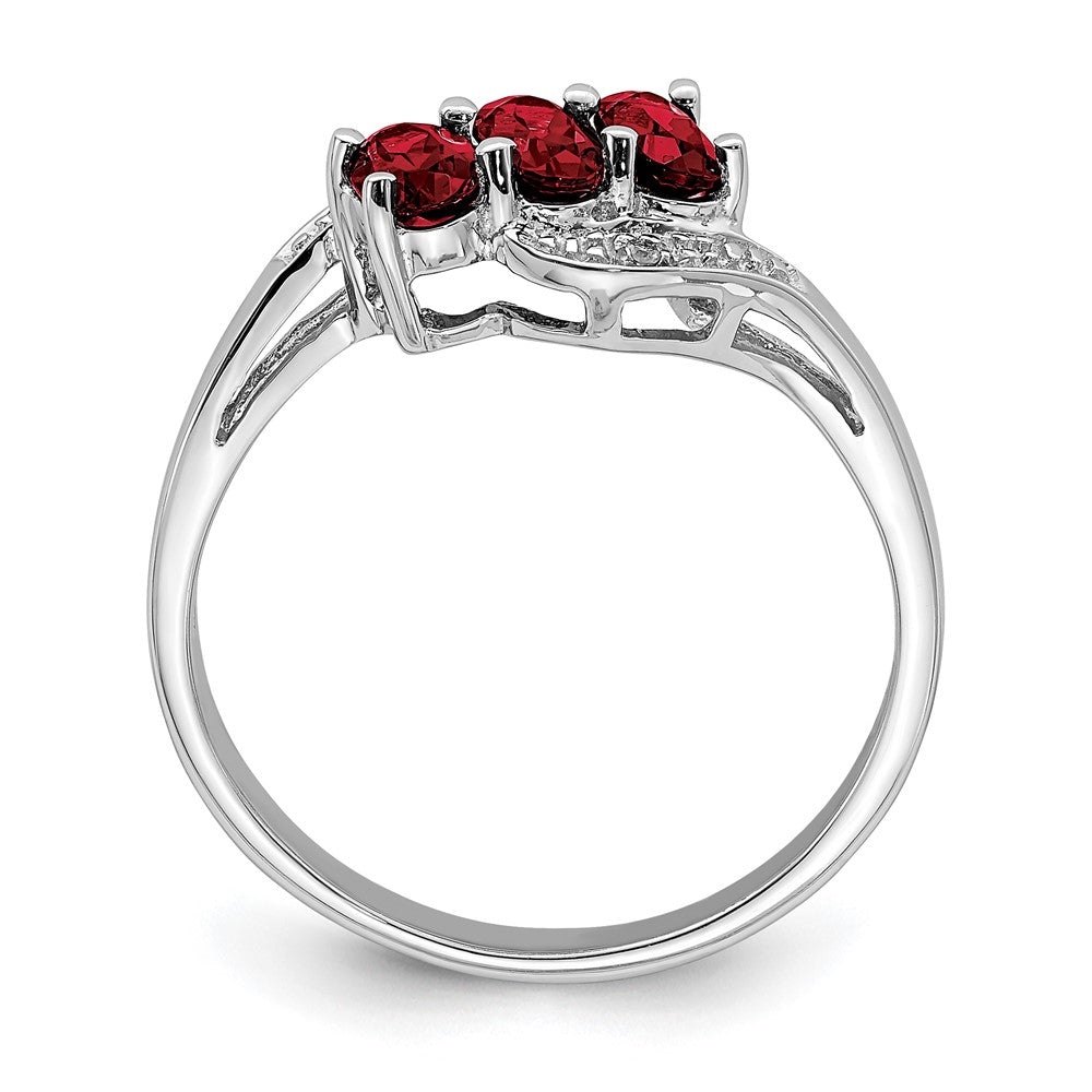 Sterling Silver Rhodium-plated 3 Stone Garnet & Diamond Ring - 9