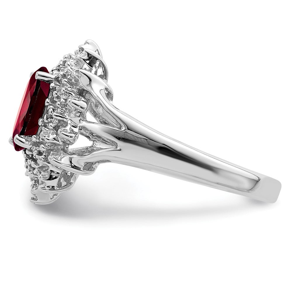 Sterling Silver Rhodium-plated Garnet & Diamond Ring - 11