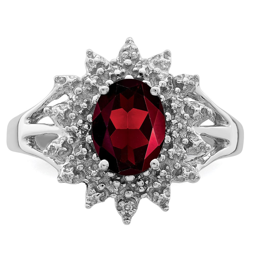 Sterling Silver Rhodium-plated Garnet & Diamond Ring - 11