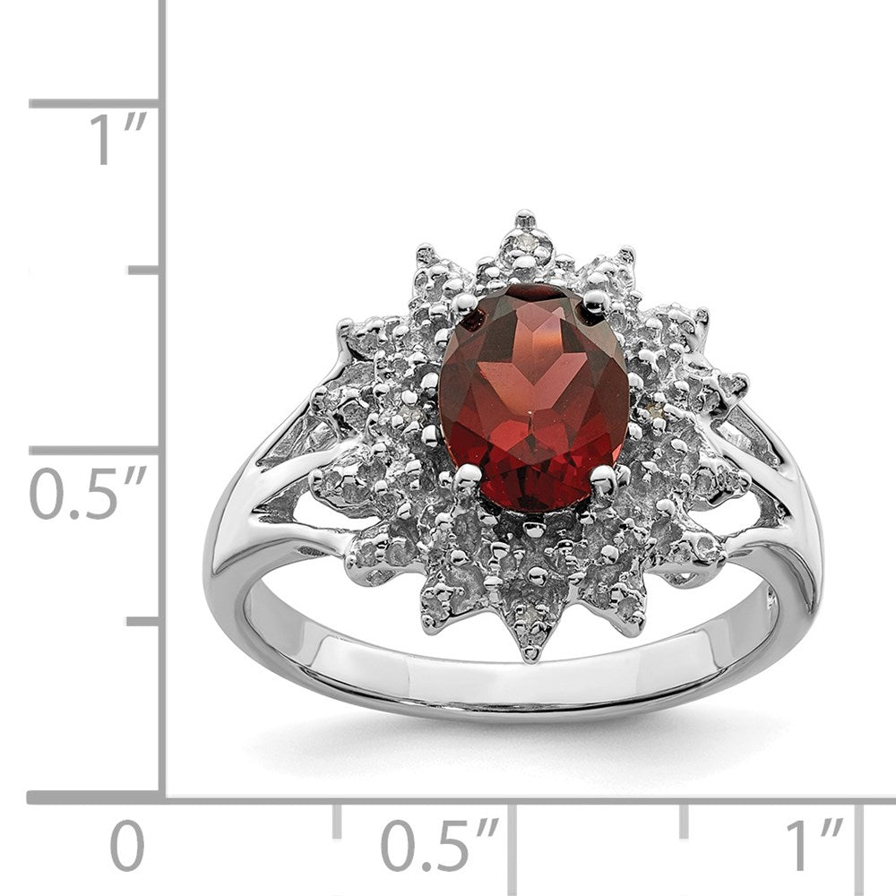 Sterling Silver Rhodium-plated Garnet & Diamond Ring - 11
