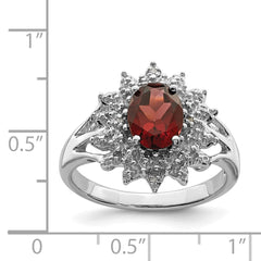Sterling Silver Rhodium-plated Garnet & Diamond Ring - 5