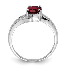 Sterling Silver Rhodium-plated Garnet & Diamond Ring - 6