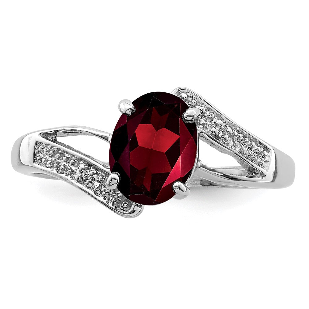 Sterling Silver Rhodium-plated Garnet & Diamond Ring - 12