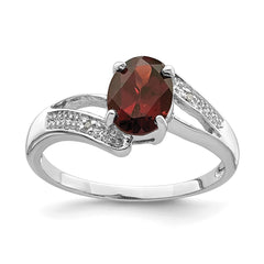 Sterling Silver Rhodium-plated Garnet & Diamond Ring - 12