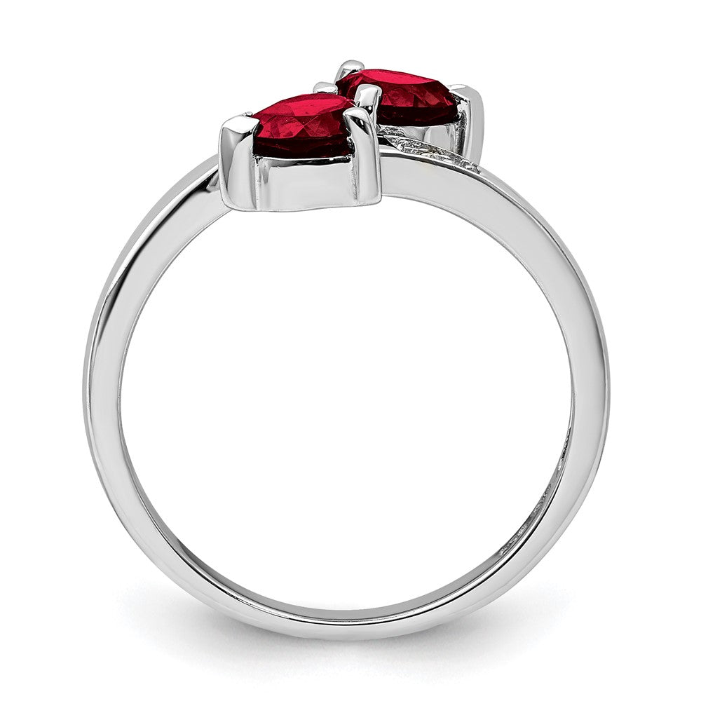 Sterling Silver Rhodium Garnet & Diamond Heart Ring - 3