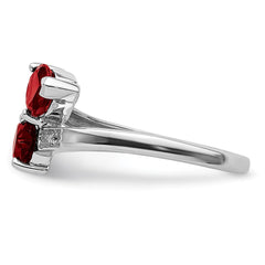 Sterling Silver Rhodium Garnet & Diamond Heart Ring - 3
