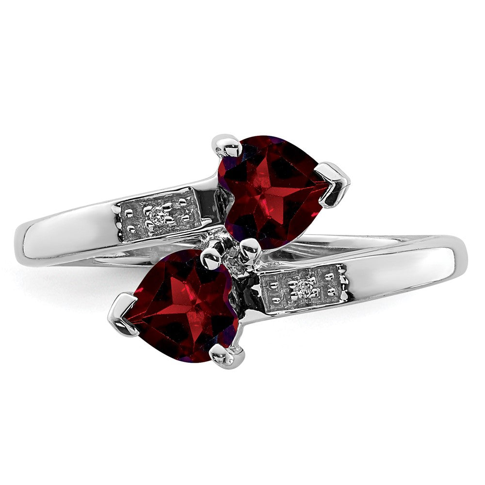Sterling Silver Rhodium Garnet & Diamond Heart Ring - 3