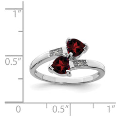 Sterling Silver Rhodium Garnet & Diamond Heart Ring - 3