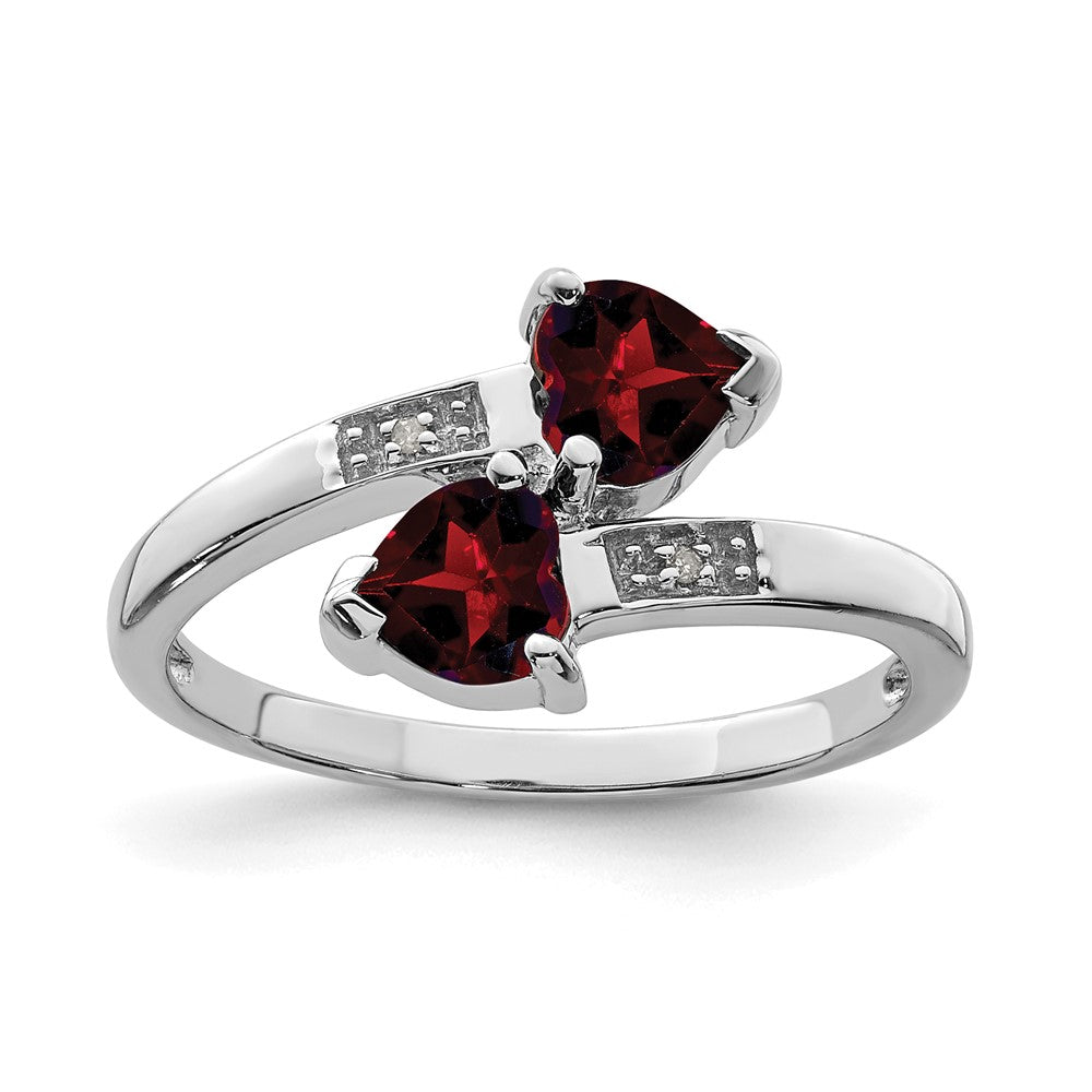 Sterling Silver Rhodium Garnet & Diamond Heart Ring - 2