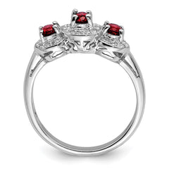 Sterling Silver Rhodium-plated 3 Stone Garnet & Diamond Ring - 4