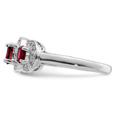 Sterling Silver Rhodium-plated 3 Stone Garnet & Diamond Ring - 4