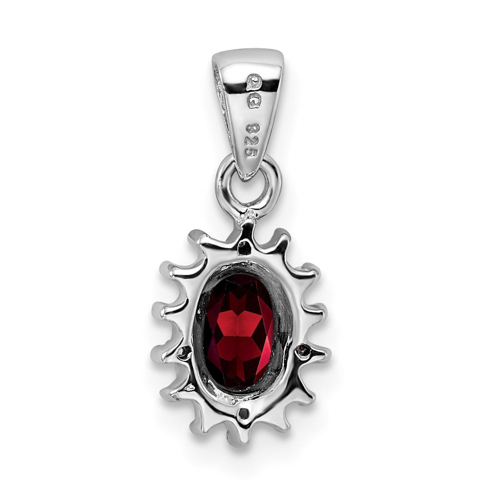 Sterling Silver Rhodium Garnet & Diamond Pendant - 2